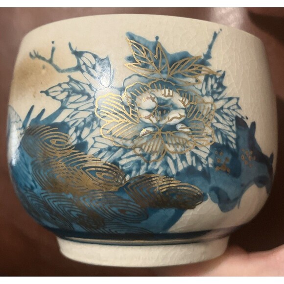 2 Vintage Kutani Japanese Tea cups peacock gold Teal Blues 3x3 Asian Art ceramic - Picture 7 of 16